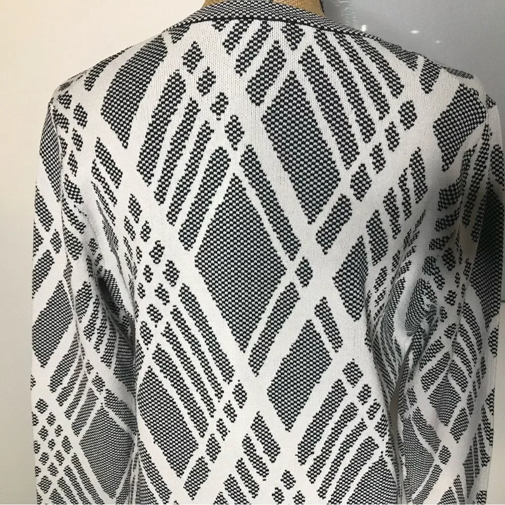 Ann Taylor Cardigan Sweater Womens Size Large Black White Viscose Blend Buttons - Picture 5 of 8